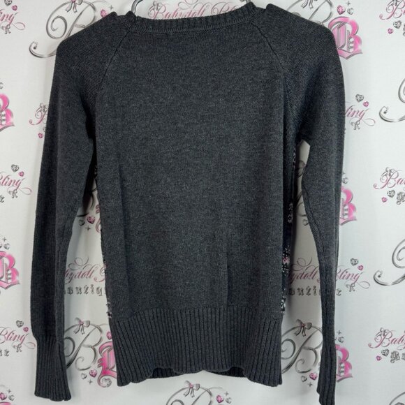 Garage cardigan button up knit hearts argyle Dark Gray Patterned Cardigan - Picture 2 of 10